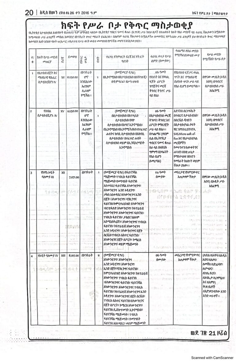 Job Opportunities at Ethiopian Statistics Service (ESS) Sheger Jobs